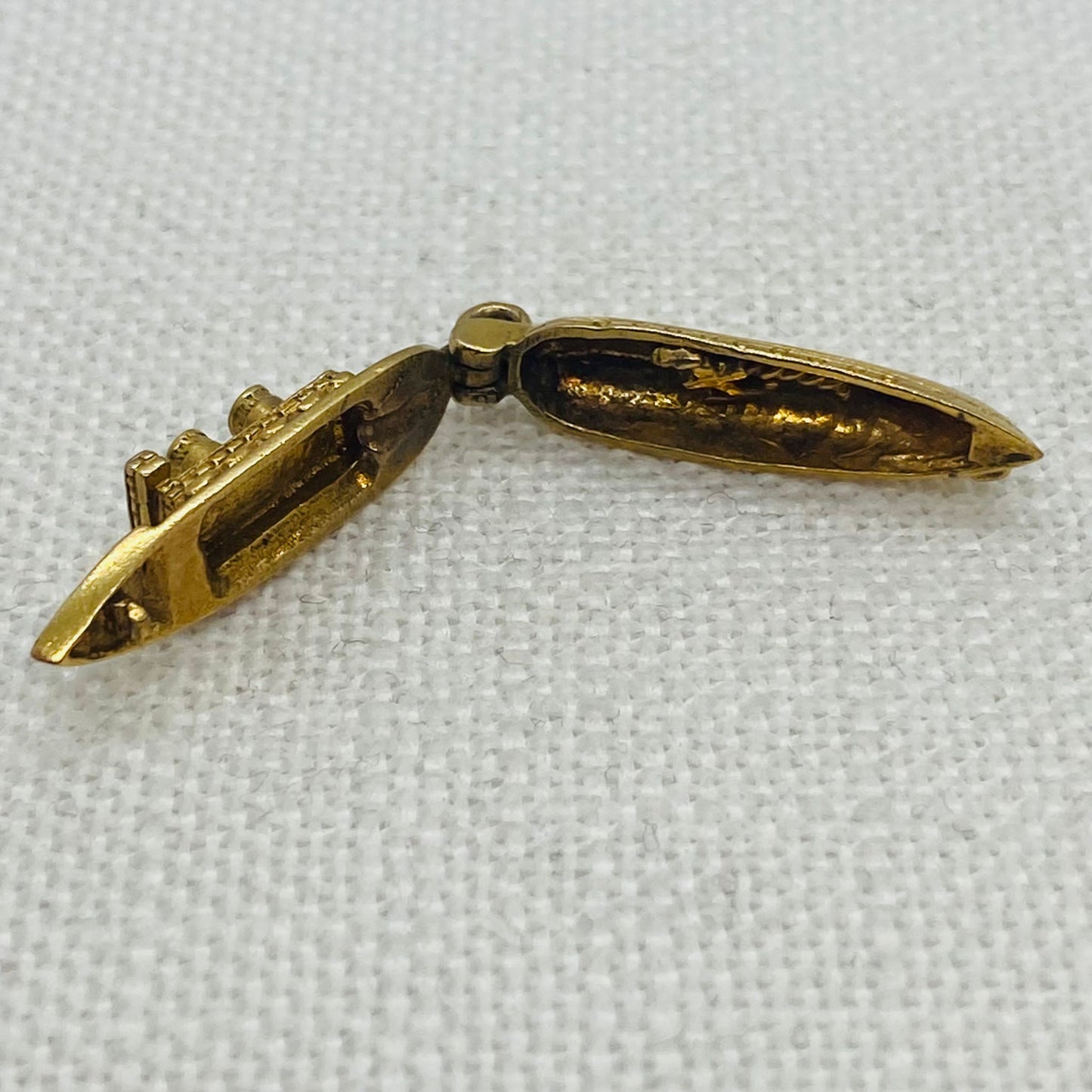 Cruise Liner with Hidden Anchor Within Vintage Gold Articulated Charm