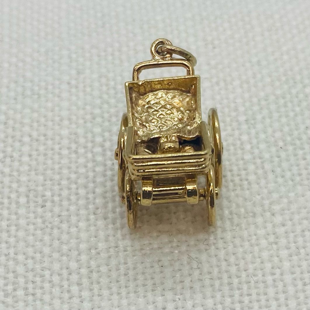 Baby in Vintage Gold Pram Charm Pendant