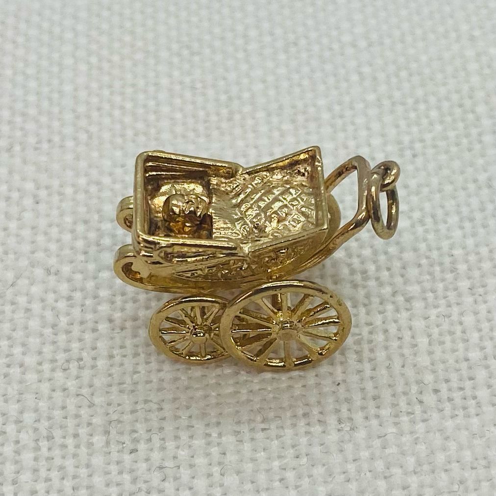 Baby in Vintage Gold Pram Charm Pendant