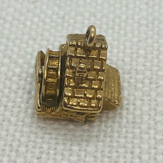 Old Building with Water Wheel Vintage Gold Charm Pendant