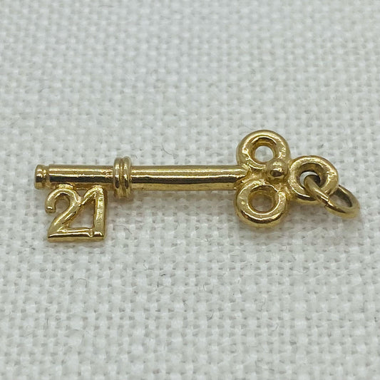 Happy Birthday 21 Gold Key Charm Pendant Ornate