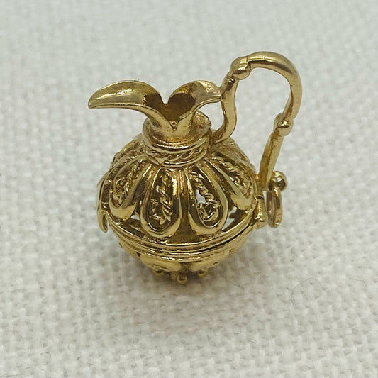 Pretty Ornate Water Jug Vintage Gold Charm Pendant