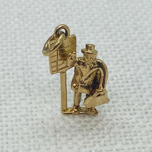 Man Hailing Bus or Taxi Vintage Gold Charm Pendant