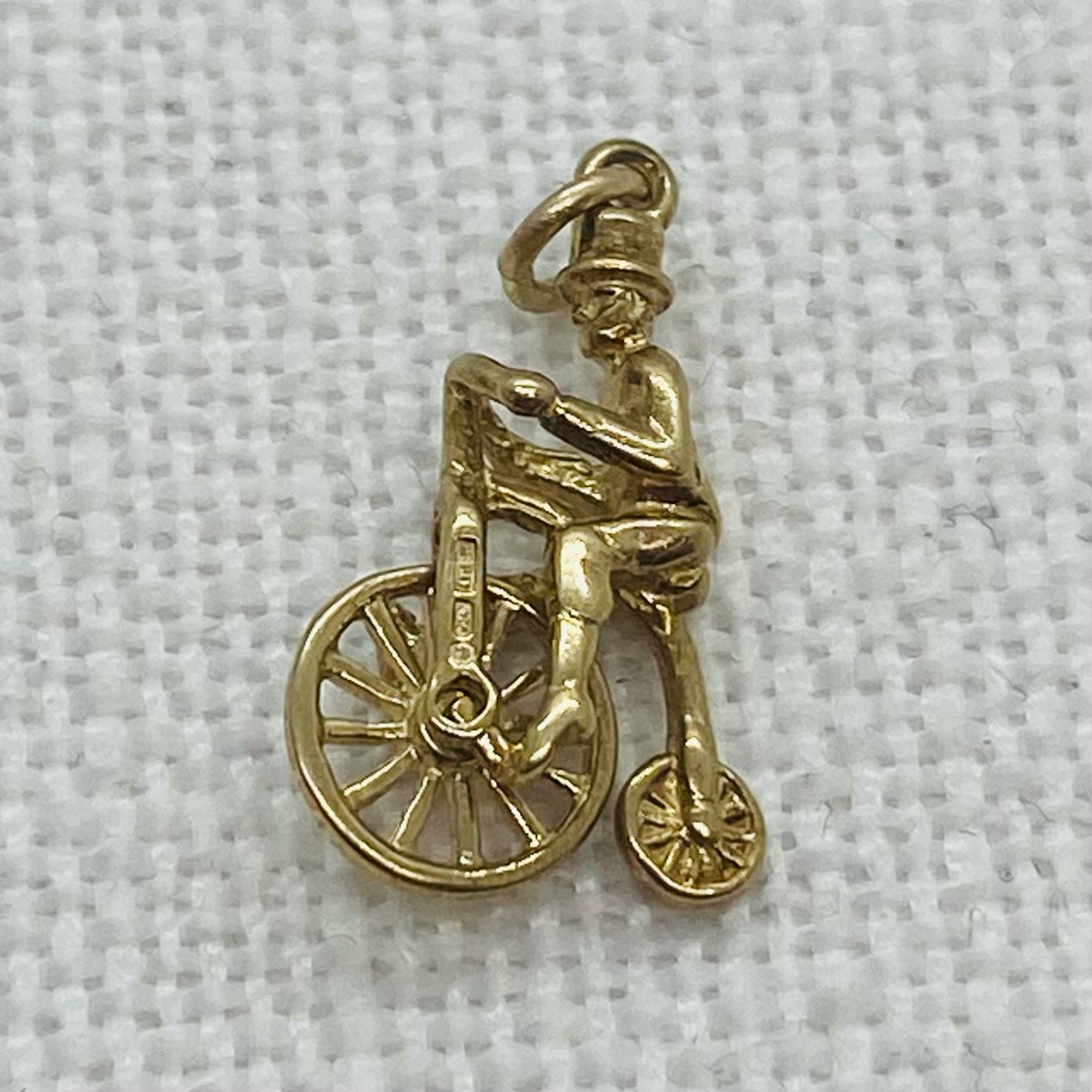 Man on Bike Bicycle Vintage Gold Charm Pendant