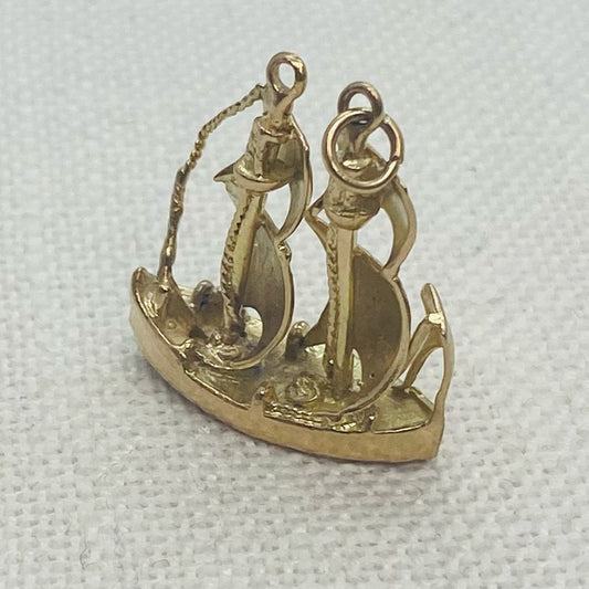 Viking Sail Boat Ship Vintage Gold Charm Pendant