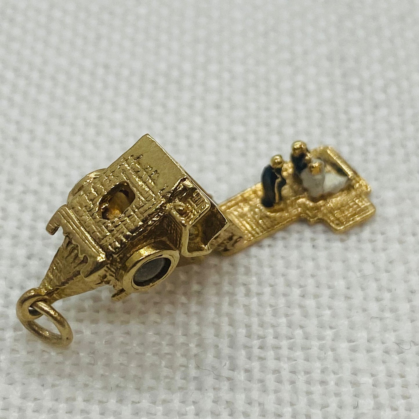 Church Wedding with Bride and Groom Articulated Vintage Gold Charm Pendant